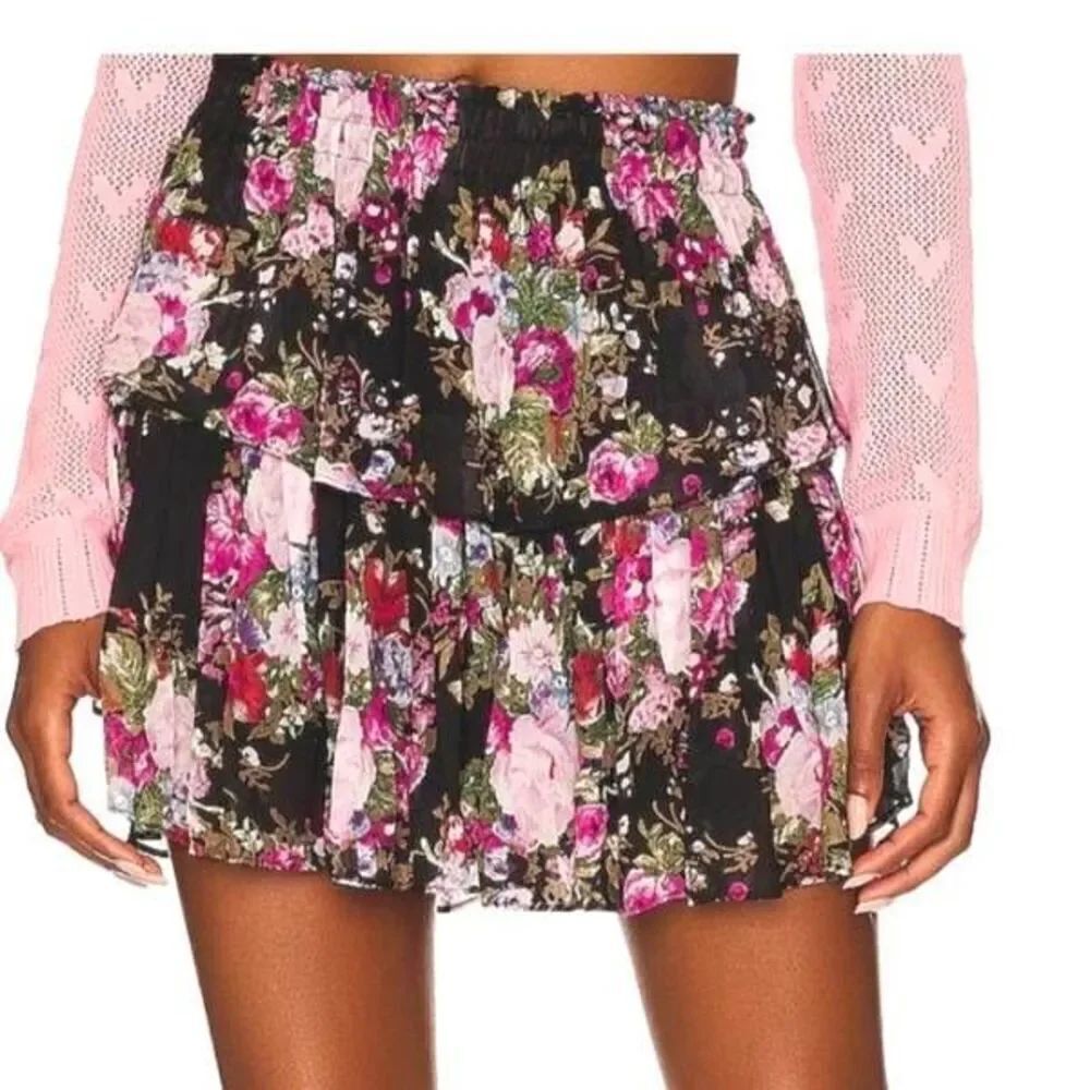 LoveShackFancy Ruffle Mini Skirt In Midnight Miss Sz XL
